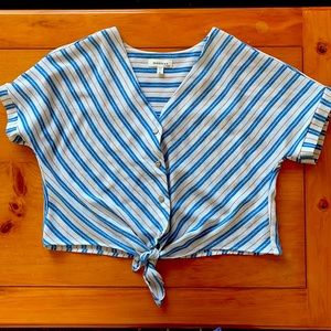 Blue, white and pink/red striped crop top.